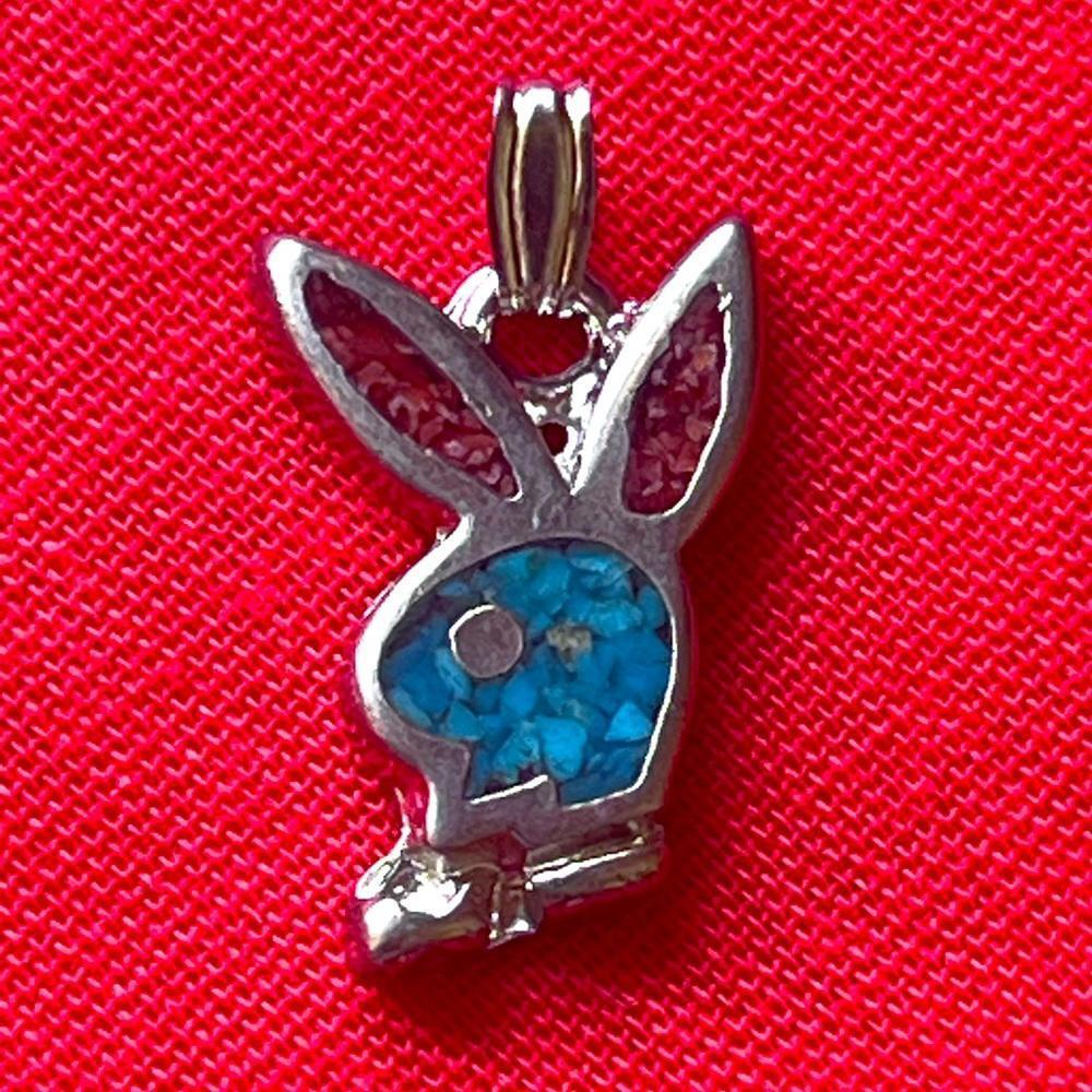 Vintage Playboy Bunny‎ Pendant with Turquoise & Coral Inlay